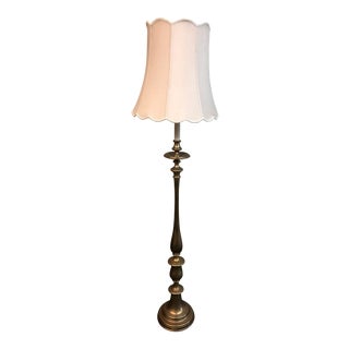 Traditional Ralph Lauren Brass Floor Lamp with Silk Shade For Sale