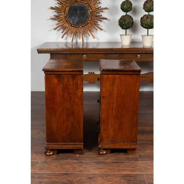Pair of Italian 1860s Walnut Petite Commodes with Three Drawers and Bun Feet For Sale - Image 12 of 12