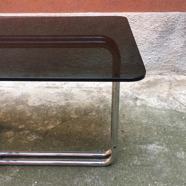 1970s Mid-Century Modern Italian Chrome Dining Table with Smoked Top, 1970s For Sale - Image 5 of 16