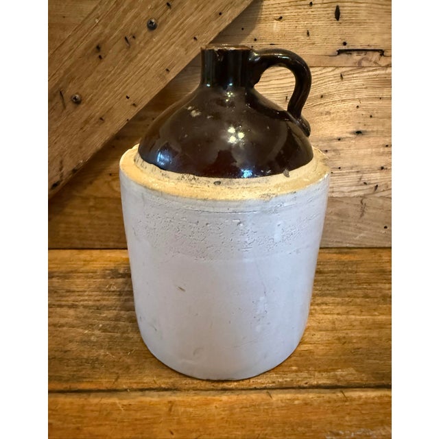 Antique Ceramic Whiskey Moonshine Jug Crock Stoneware Two-Tone Brown For Sale - Image 4 of 8