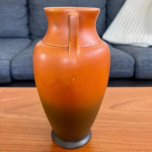 1920s Roseville Rosecraft, Ombre Burnt Orange and Burnt Umber, Art Pottery Vase For Sale - Image 6 of 13