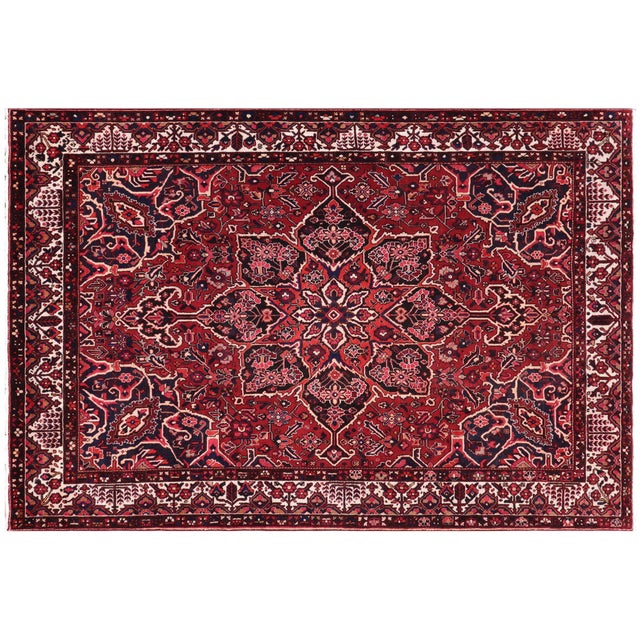 Medallion Antique Heriz Burgundy/Beige Wool Rug - 10'6'' X 12'3'' For Sale - Image 9 of 10