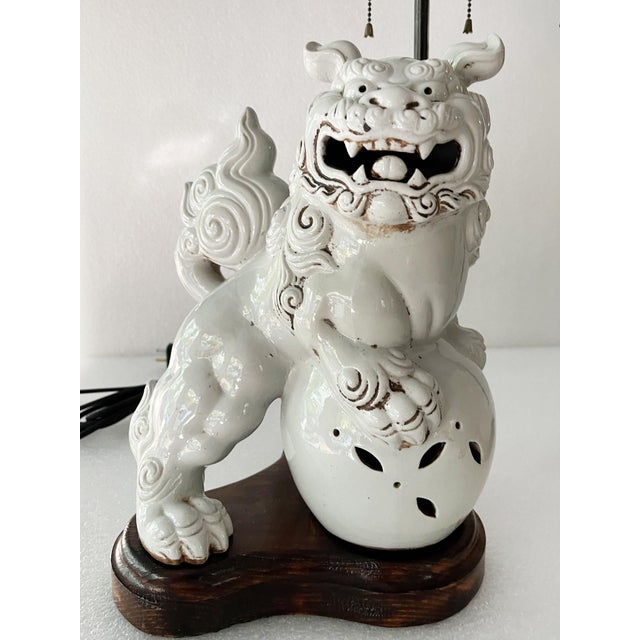 20th Century Blanc De Chine Foo Dog Table Lamps - A Pair For Sale - Image 4 of 12