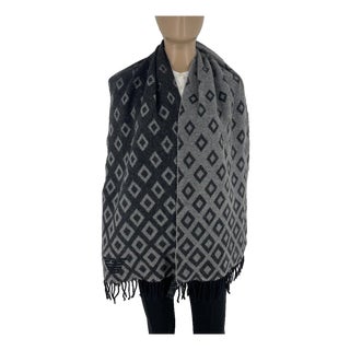 Emporio Armani Dark Grey Printed 50% Wool 50% Cashmere Scarf For Sale