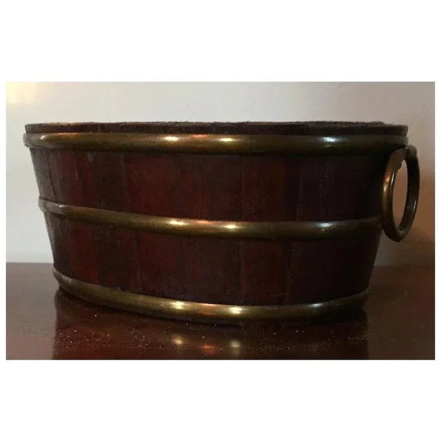 19th Century Small Scale Antique 19th Century English Regency Brass Bound Oval Wine Tub or Planter With Ring Handles For Sale - Image 5 of 11