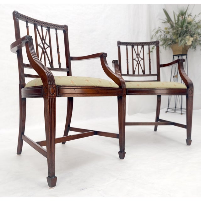 Mid-Century Modern Pair of Very Fine Carved Mahogany Open Arm Faux Bamboo Arrows Armchairs MINT For Sale - Image 3 of 16