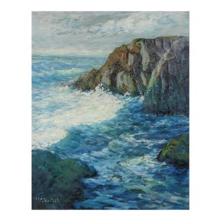 Vintage Early 20th Century Rocky New England Seascape Painting For Sale
