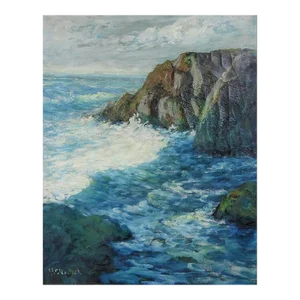 Vintage Early 20th Century Rocky New England Seascape Painting
