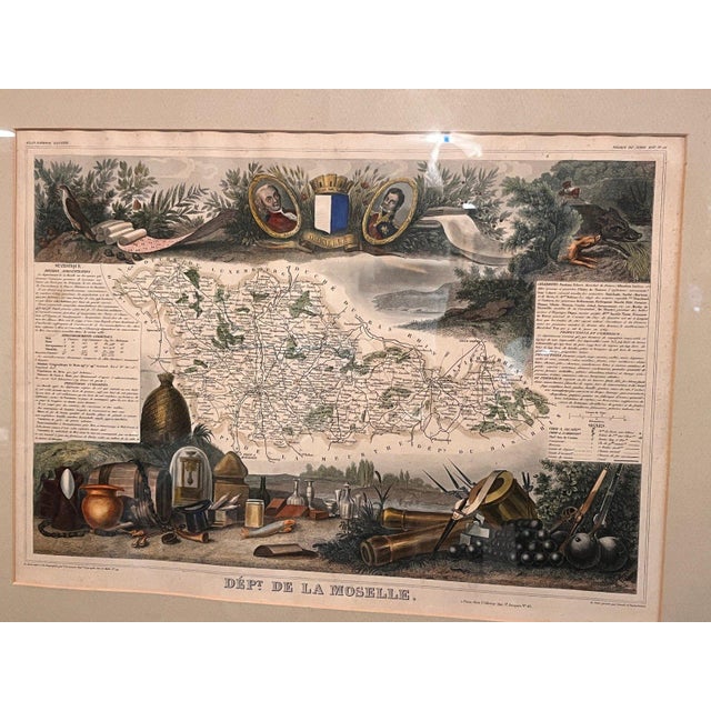 French c.1850 Victor Levasseur Hand-Colored Map Dept De La Moselle Antique Framed For Sale - Image 3 of 12