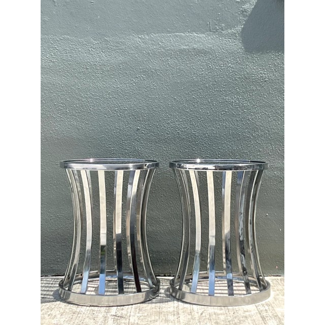 Vintage Metal and Glass Side Tables - A Pair For Sale - Image 10 of 12