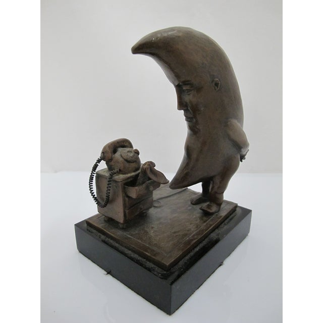 Sergio Bustamante Mexico Bronze Sculpture Moon in Love Waiting on Phone Call For Sale - Image 10 of 11