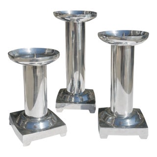 Set of Three Vintage Pewter Silver Candle Holders For Sale