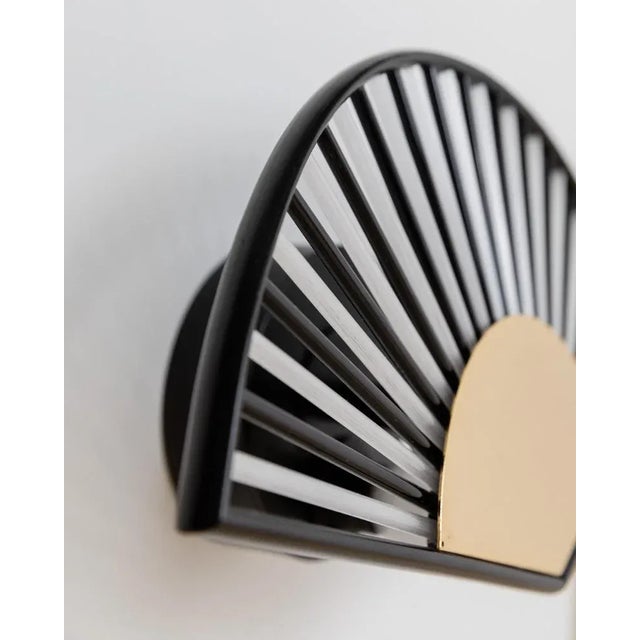 Hollywood Regency Hollywood Regency Fan-Shaped Glass Tubes and Gilt Metal Wall Lamp, Italy, 1980s For Sale - Image 3 of 11