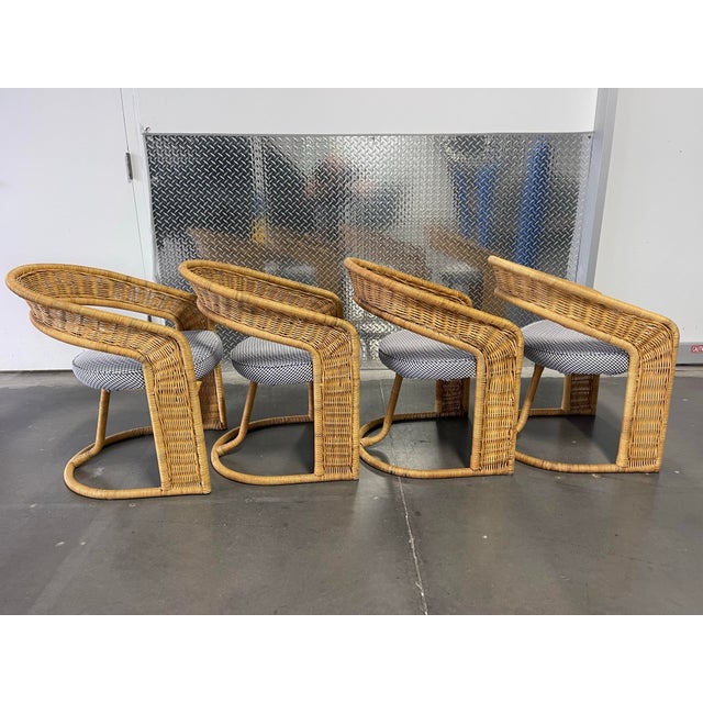 Vintage Woven Rattan and Wicker Dining Set, 5 Piece Set, Coastal, Modern, Palm Beach Regency For Sale - Image 10 of 12