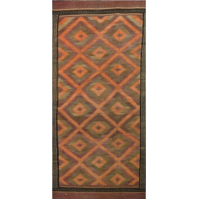 Burnt Orange Vintage Handwoven Geometric Swedish Flatweave Rug- 4'9″ × 12' For Sale - Image 8 of 8