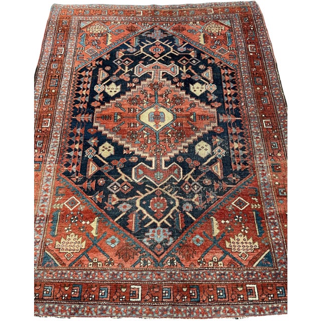 NW Bakshayesh Rug in Navy, Clay, Terracotta 5 x 7 For Sale In Milwaukee - Image 6 of 13