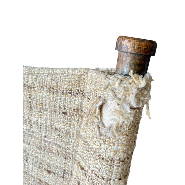 Attributed to Forbes for McGuire Vintage Campaign Safari Lounge Chairs in Woven Silk & Wood – Pair For Sale - Image 6 of 18