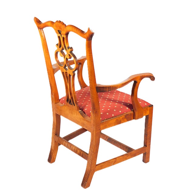 Wood Late 20th Century Eight D. R. Dimes Chippendale Style Tiger Maple Dining Chairs For Sale - Image 7 of 8