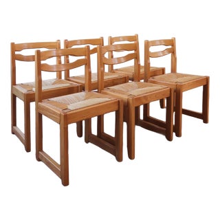 Elm and Rush Dining Chairs from Maison Regain, France, 1980s, Set of 6 For Sale