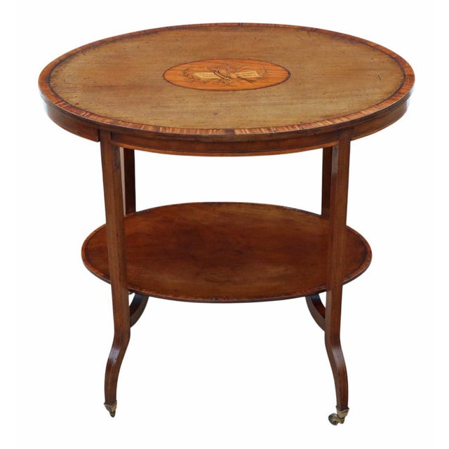 Antique Oval Inlaid Satin Walnut Centre or Window Table, 1900s For Sale - Image 3 of 8