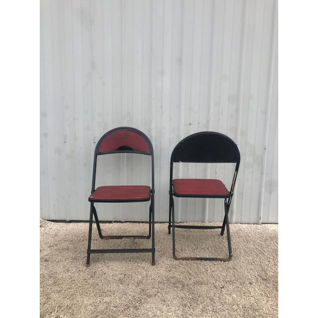 Vintage Steel & Vinyl Folding Chairs - a Pair For Sale - Image 4 of 11
