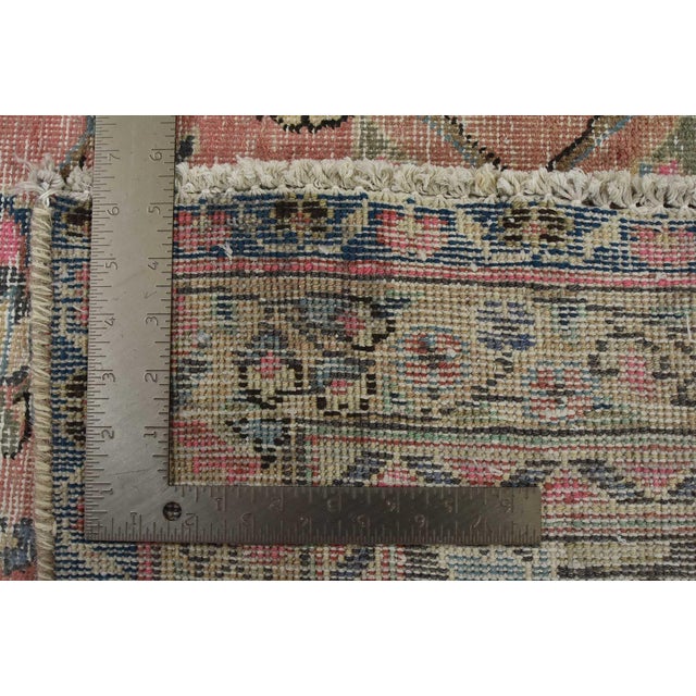Tabriz Rug 9'2'' X 12'7'' Pink Wool Vintage Distressed Hand-Knotted Carpet For Sale - Image 15 of 15