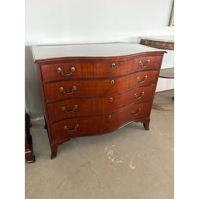 Wood Matched Pair of Georgian Oxbow Front Chests, Mahogany, One Signed Joseph Rawson of Providence, Circa 1790-1810 For Sale - Image 7 of 12