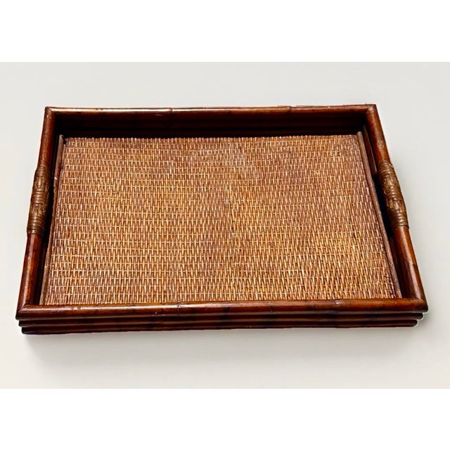 1970s Bamboo Rattan Handle Tray For Sale - Image 11 of 12