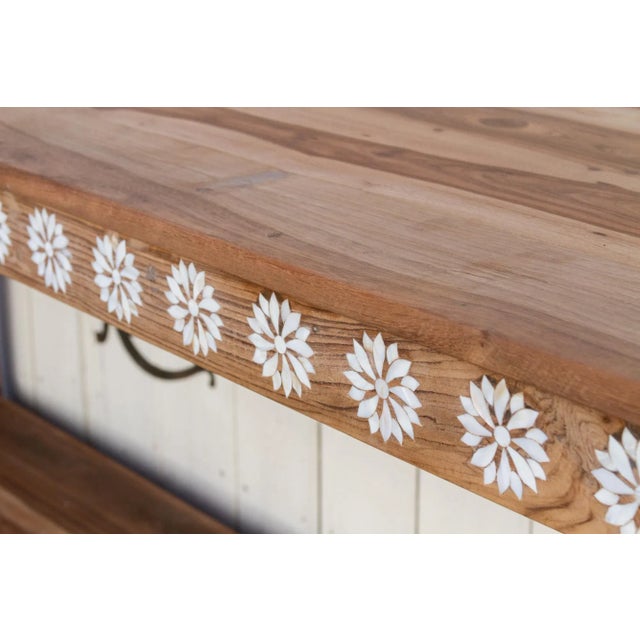 Brown Reclaimed Teak Blossom Inlaid Console For Sale - Image 8 of 13