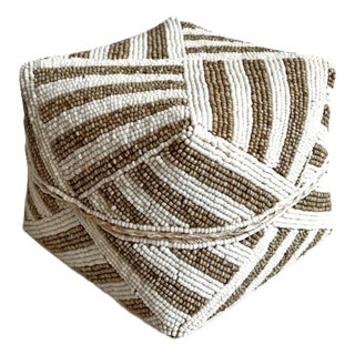 Vintage Bamboo Beaded Tan & White Striped Box Small For Sale