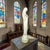 This elegant 15-inch frosted glass statue depicts the Madonna holding the Child, designed by Uiterwaal for Leer dam...