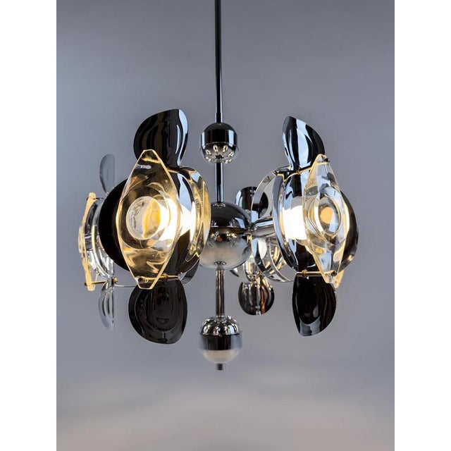 Space Age Chrome Chandelier in Crystal Glass Optic Lens by Oscar Torlasco, 1970s For Sale - Image 14 of 18
