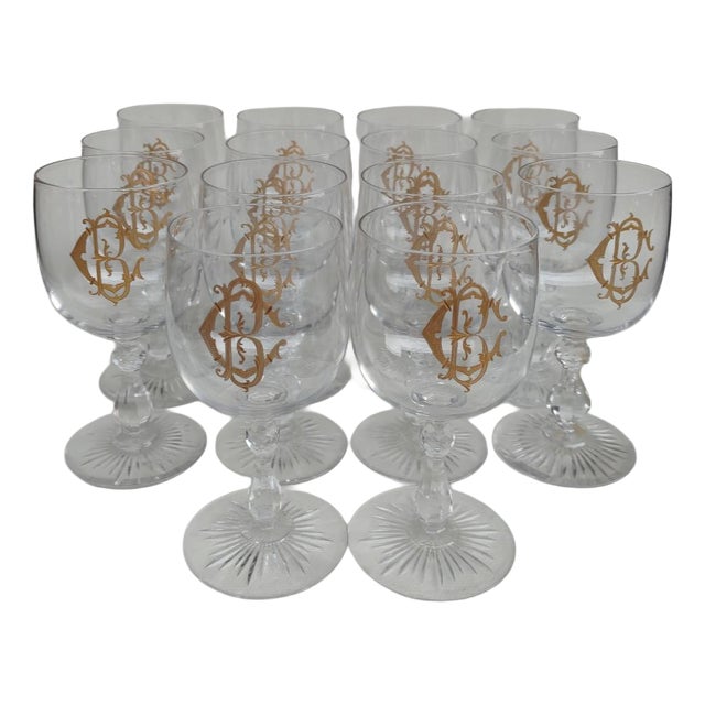 Large Crystal Glasses from Saint Louis, Early 20th Century, Set of 14 For Sale