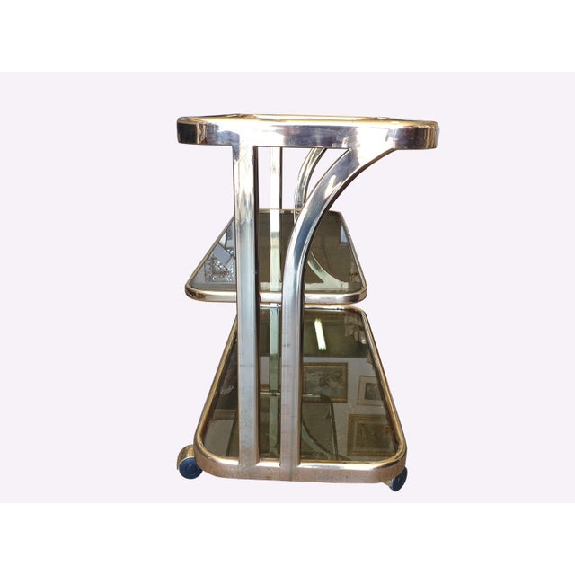 Vintage Italian Brass and Smoked Glass Bar Cart, 1970s, 1960s For Sale - Image 4 of 10