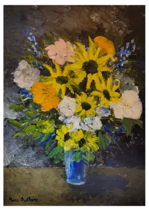 Marc Antoine Remon, Bouquet with Sunflowers, Acrylic on Cardboard