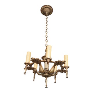 Mid 20th Century Rewired Ornate Pot Metal & Brass 5 Arm Chandelier For Sale