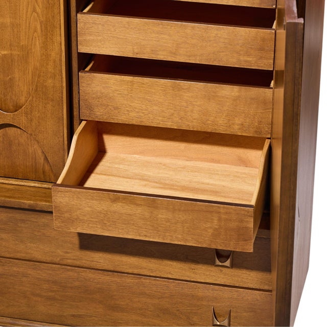 Wood Broyhill Brasilia Mid Century Walnut and Brass Gentleman's Chest Highboy Dresser For Sale - Image 7 of 10