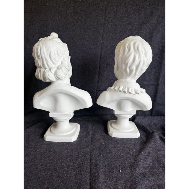 Ceramic Antique French Bronginart Children After Houdon Large Parian Bisque Pair of Busts For Sale - Image 7 of 7