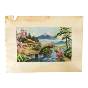 20th Century Japanese Silk Textile Embroidered Landscape