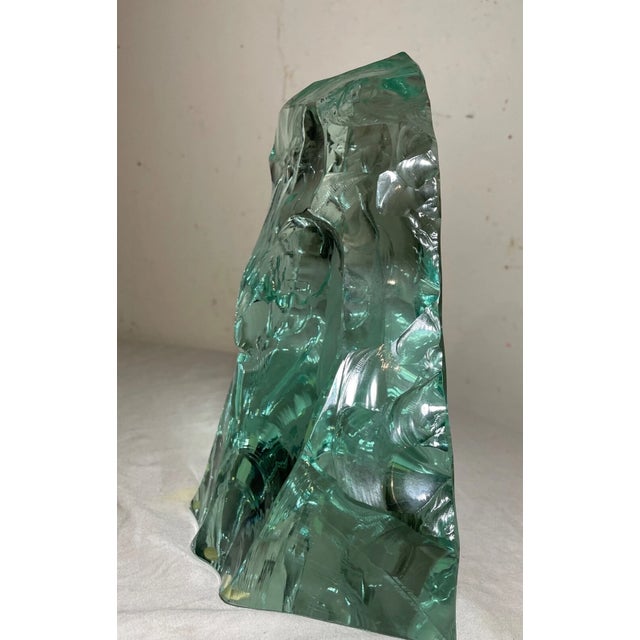 Green Vintage Handmade Vicke Lindstrand Kosta Boda Glass Ice Block Sailboat Sculpture For Sale - Image 8 of 16