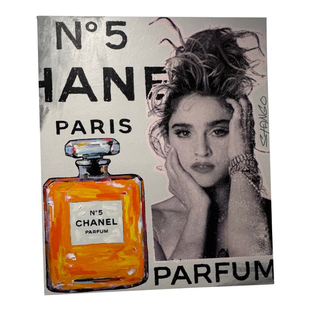 Original John Stango Madonna / Chanel No. 5 Signed Pop Art Painting – 38” X 45 For Sale
