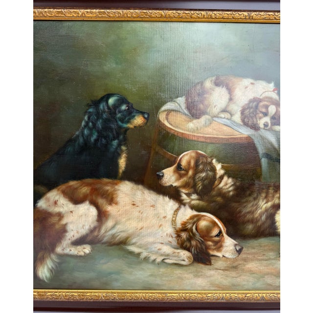 Wood 1890–1910 British Oil Painting of Resting Spaniels in a Domestic Interior, Signed Holtham For Sale - Image 7 of 10