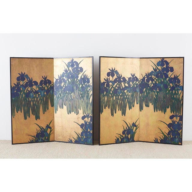 Japanese Iris Screens on Gilt After Ogata Korin a Pair Chairish