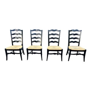 Ethan Allen French Country Back Painted Ladder BackRush Seat Dining Side Chairs- Set of 4 For Sale