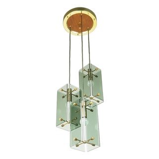 Italian Golden Aluminum and Smoked Glass Pendant Lamp, 1960s For Sale