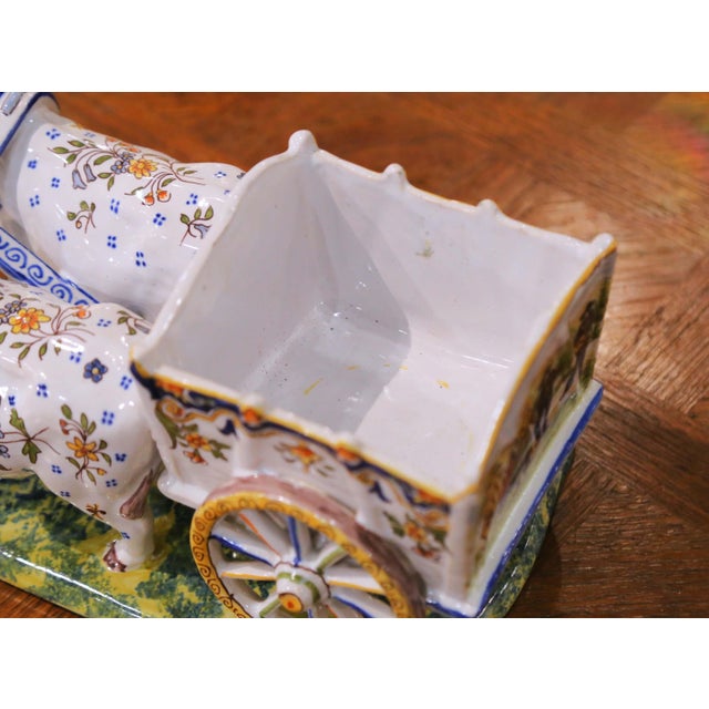 Early 20th Century French Quimper Faience Ox Cart Planter or Vide Poche For Sale In Dallas - Image 6 of 13