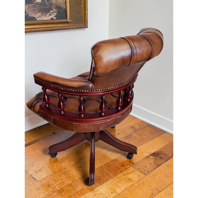 Antique Style Chesterfield Swivel and Tilt Captain's Chair in Brown Buttoned Leather, 1990s For Sale - Image 13 of 18