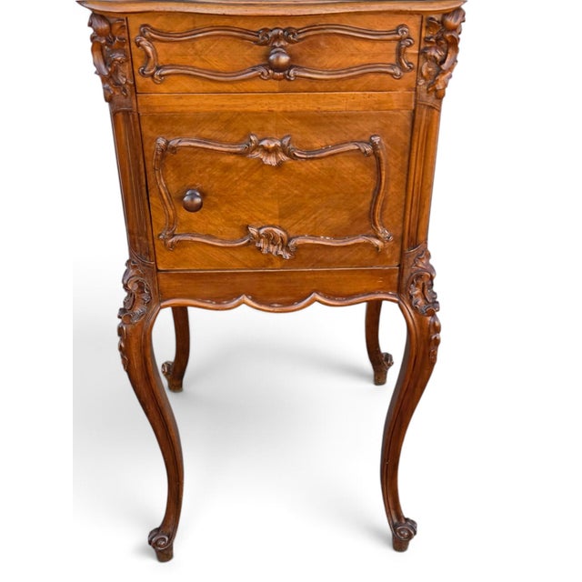 19th Century French Bedside Walnut Cabinet Marble Top Insert Marble. For Sale - Image 15 of 18