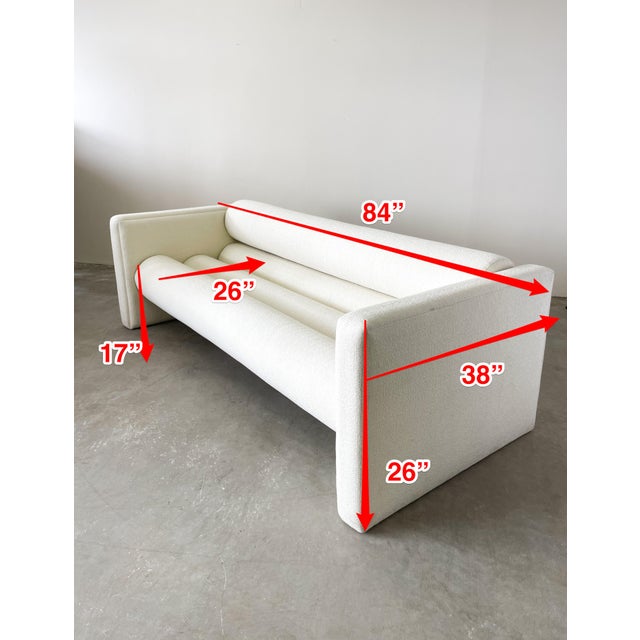 Vintage 80s Postmodern Off White Boucle Bolster Sofa For Sale - Image 9 of 10