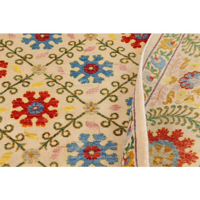Beige Bohemien Ziegler Beige Blue Hand-Knotted Wool Rug - 9'6'' X 12'5'' For Sale - Image 8 of 8